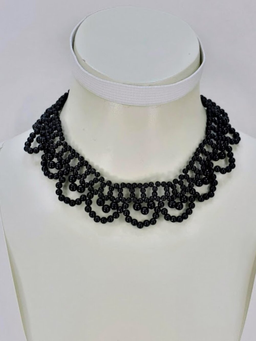 Lightweight Black Beaded Collar Necklace Vintage Gothic Victorian Revival